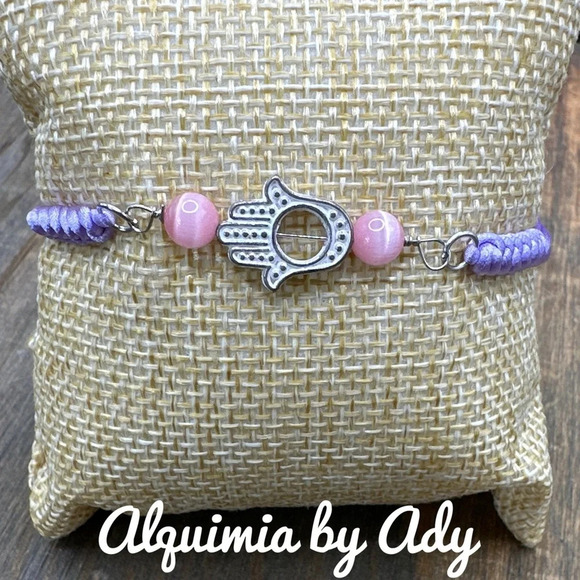 Cat’s eye  hamsa hand beaded  adjustable friendship bracelet - Picture 1 of 4